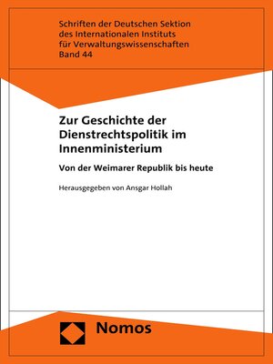 cover image of Zur Geschichte der Dienstrechtspolitik im Innenministerium